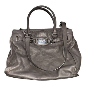 Michael Kors Gray Leather Hamilton Tote Large Silver Hardware Work Bag